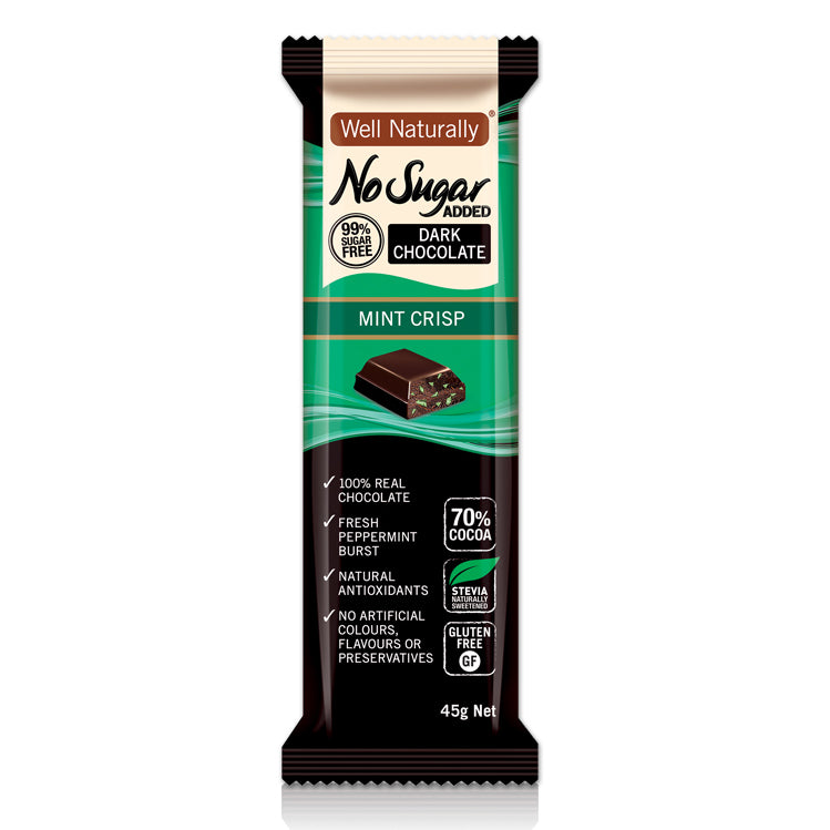 Well Naturally - Dark Chocolate Bar - Mint Crisp (45g)