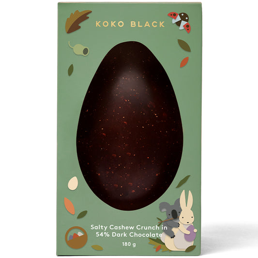 Koko Black Salty Cashew Crunch in 54% Dark Chocolate Egg | Harris Farm Online