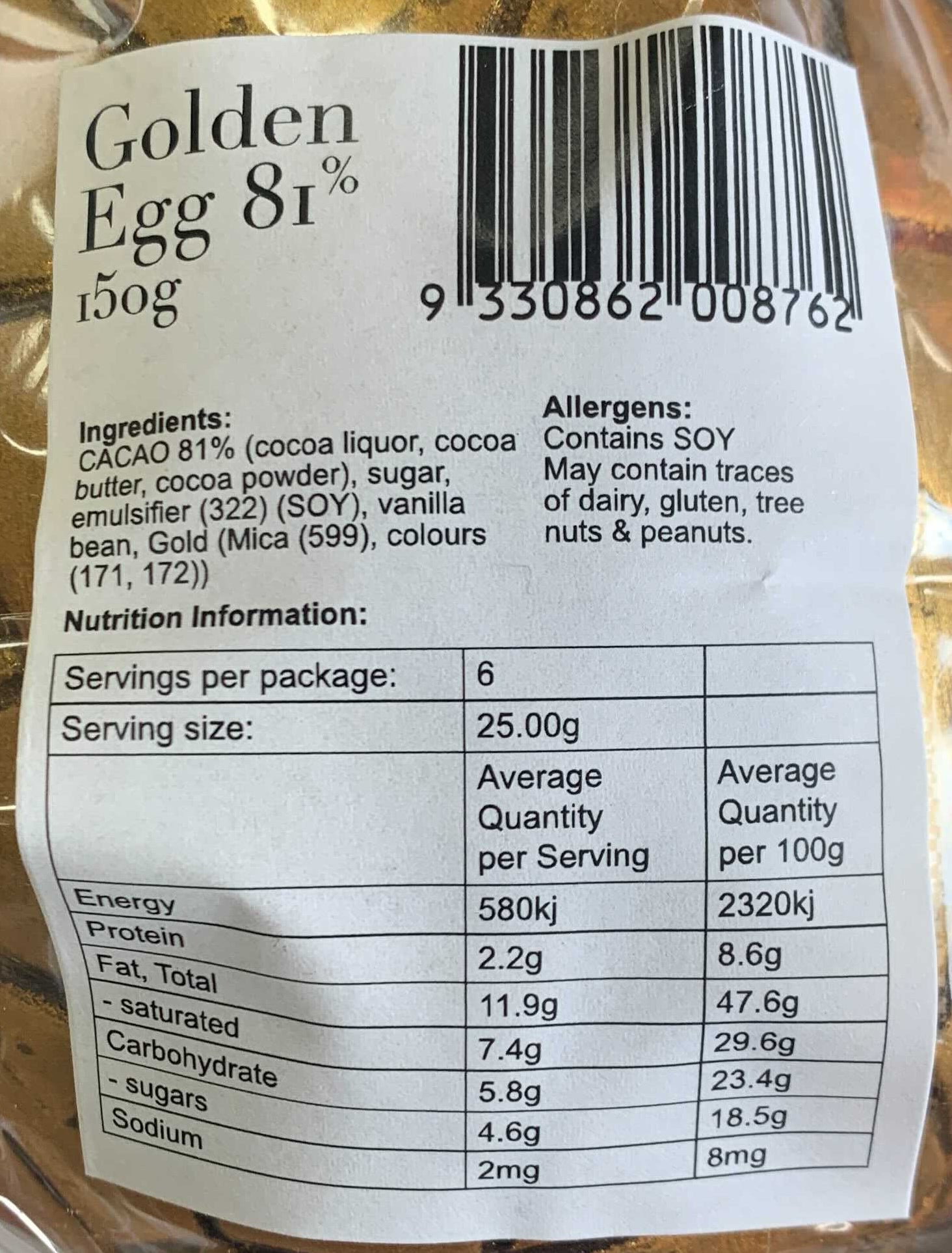 Melbourne Cocoa Golden 81% Dark Chocolate Easter Egg | Harris Farm Online