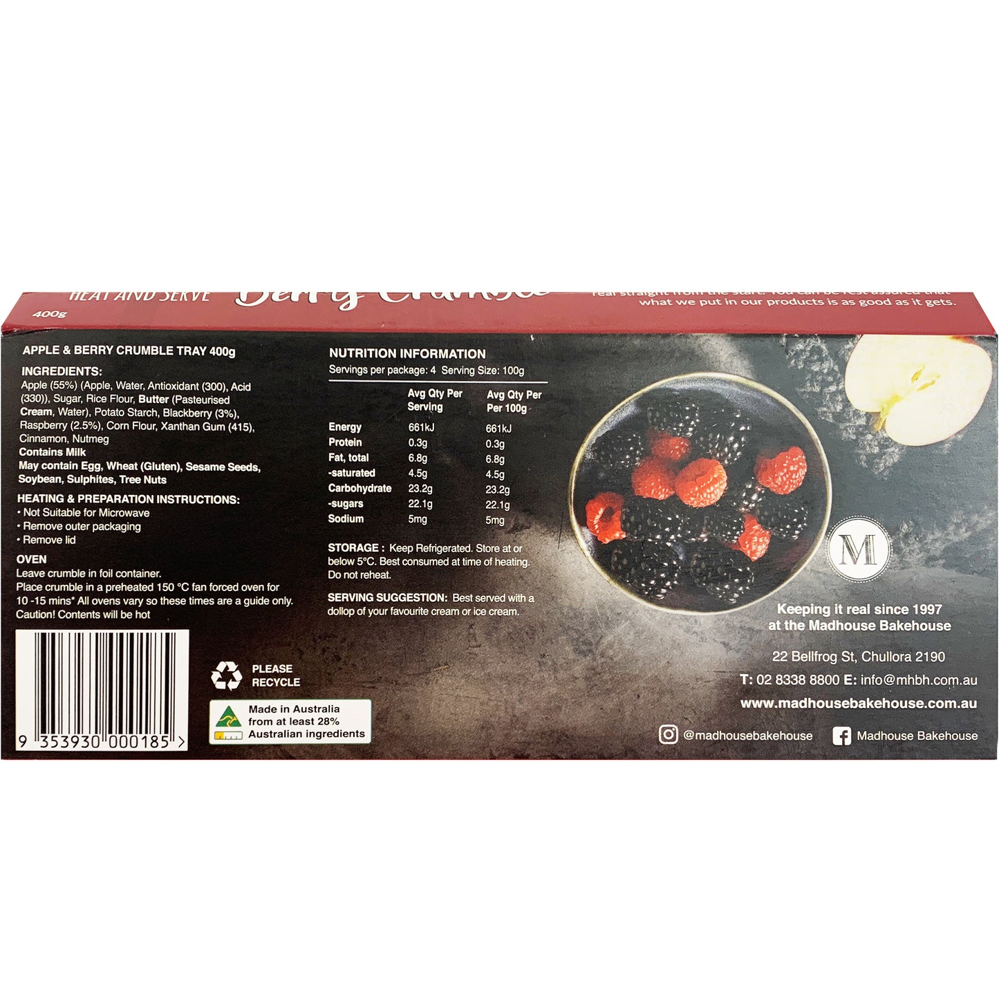 Madhouse BakeHouse Apple and Berry Crumble | Harris Farm Online