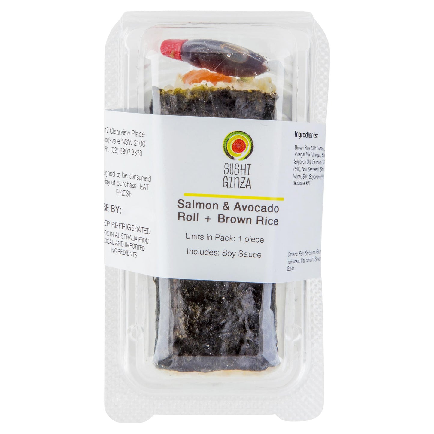 Ginza Salmon & Avocado Brown Rice Sushi roll , Frdg3-Meals - HFM, Harris Farm Markets