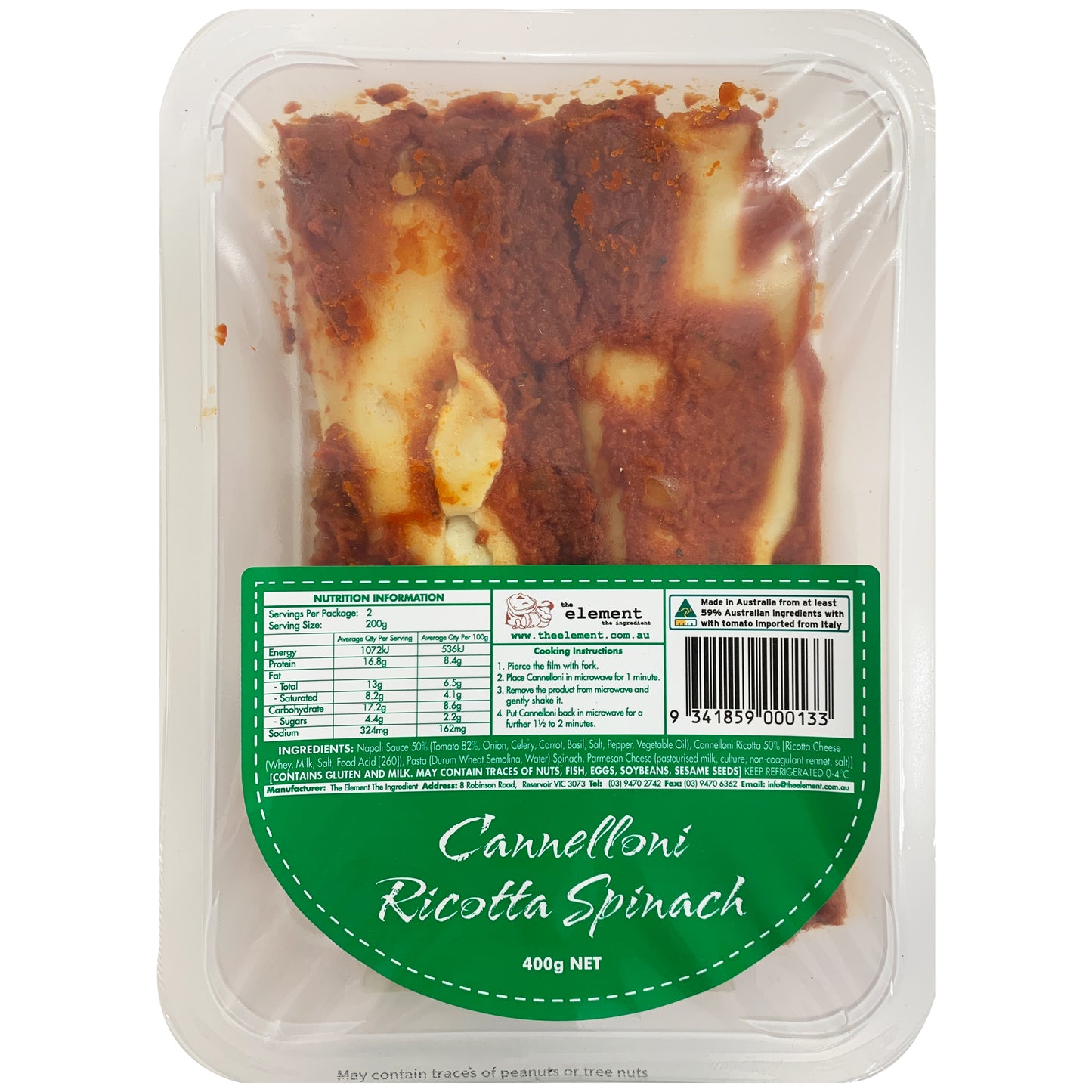 The Element Cannelloni Ricotta Spinach | Harris Farm Online
