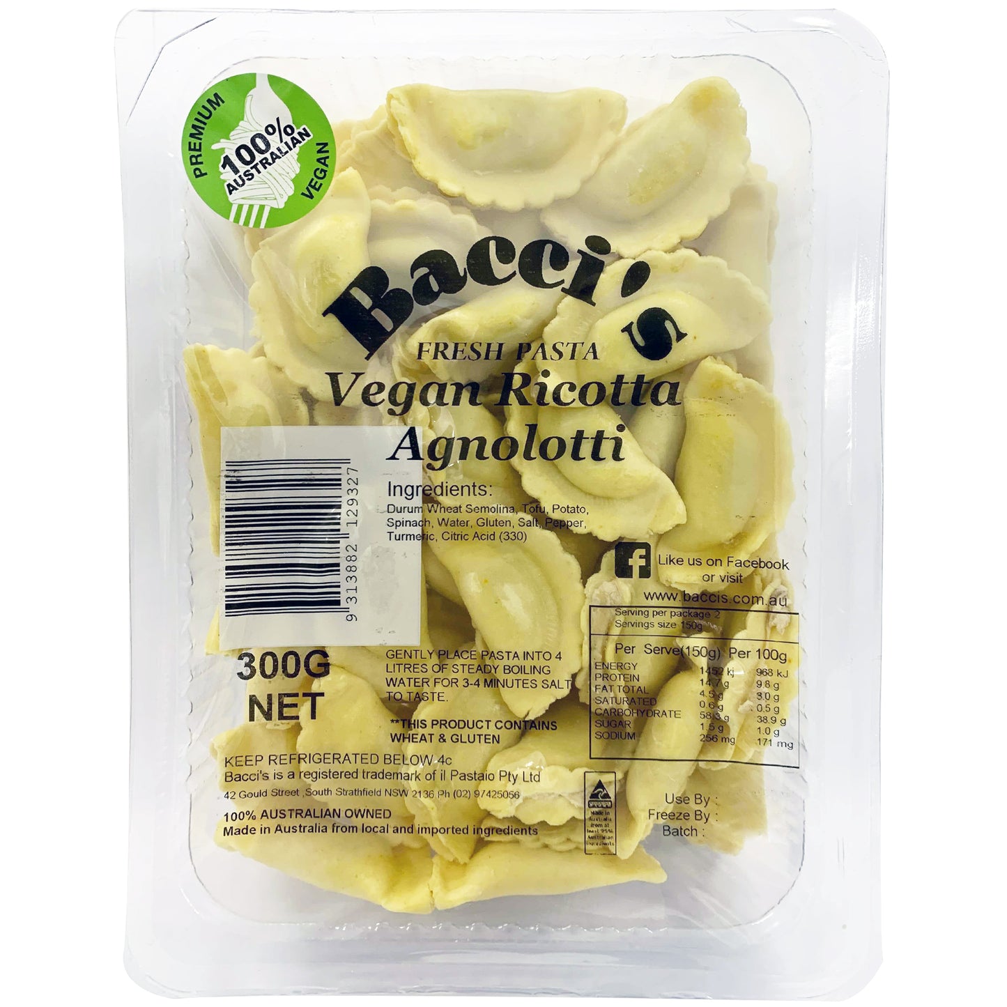 Baccis Fresh Pasta Vegan Ricotta Agnolotti | Harris Farm Online