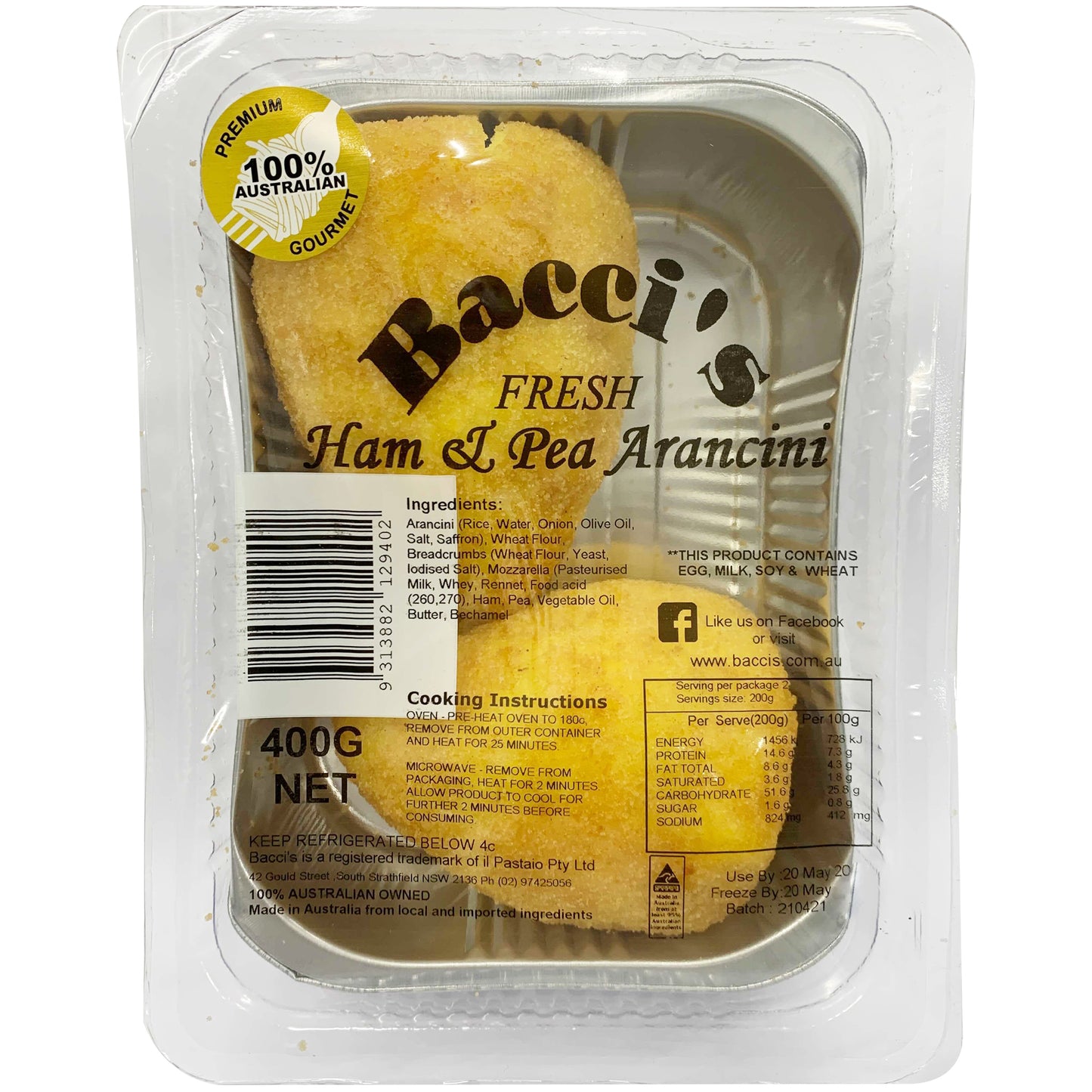 Baccis Fresh Gourmet Ham Pea And Mozzarella Arancini | Harris Farm Online