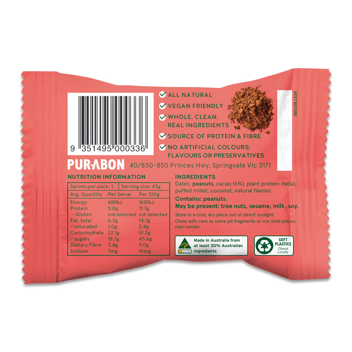 Purabon Protein Ball Choc Brownie 43g | Harris Farm Online