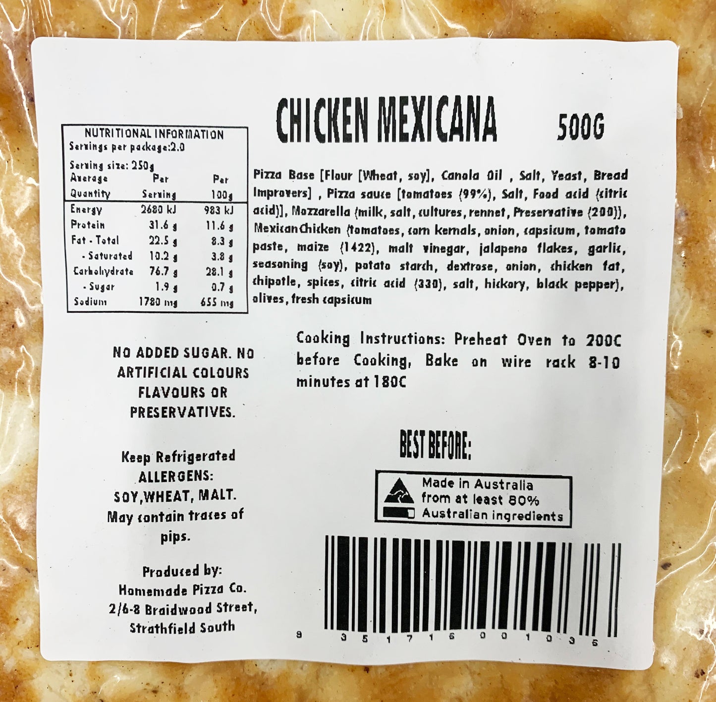 Homemade Pizza Co Chicken Mexicana Pizza 500g