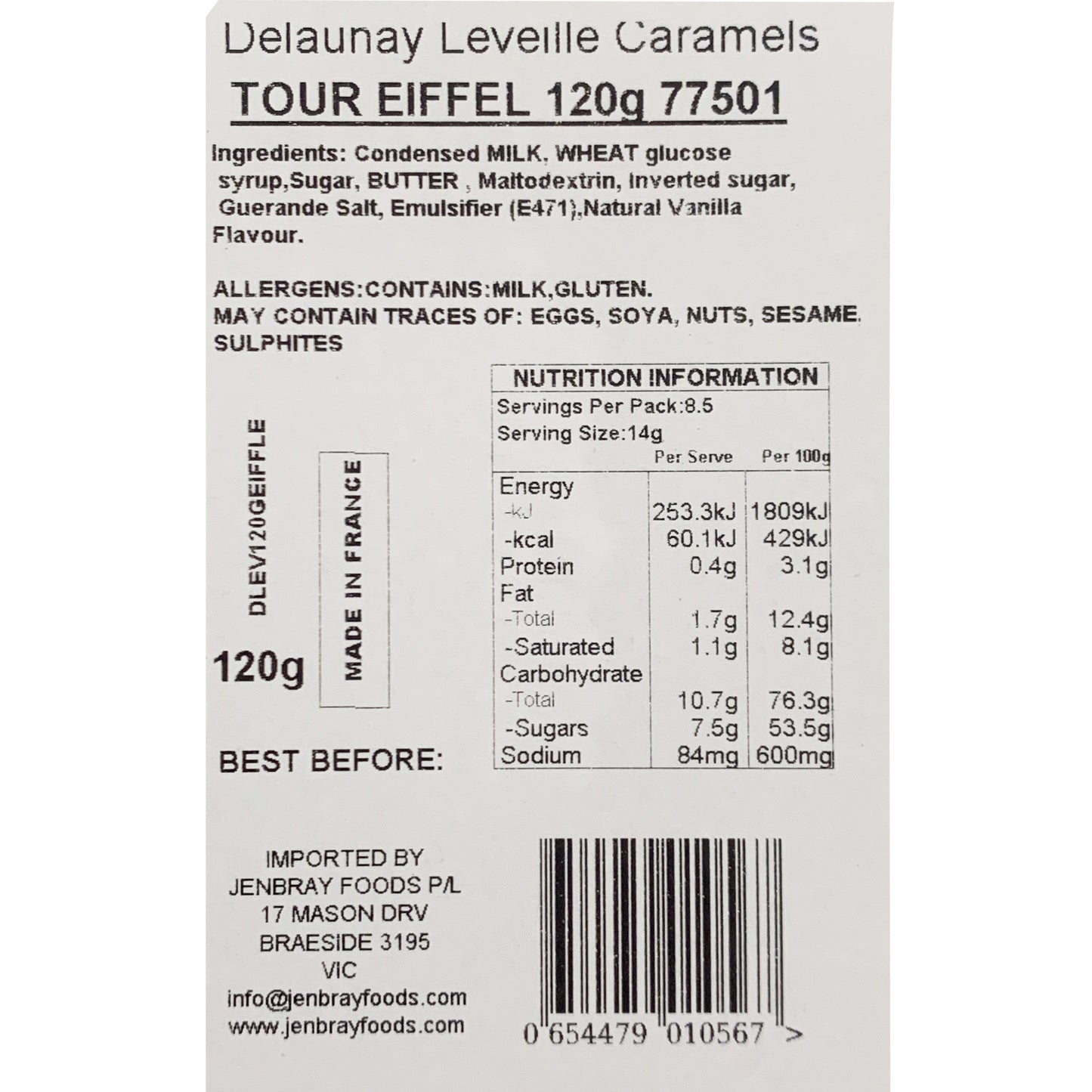 DeLaunay Leveille Caramels Tour Eiffel Tin | Harris Farm Online