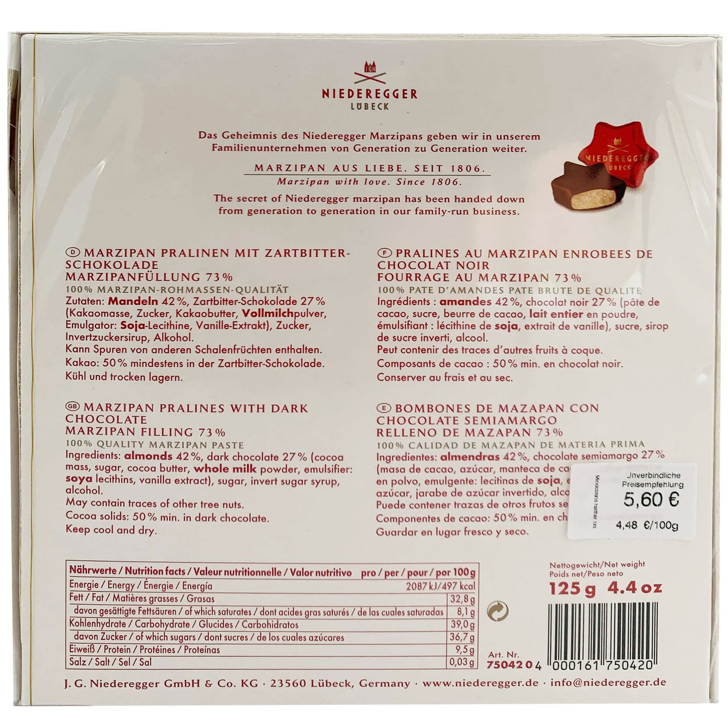 Neideregger Dark Chocolate Marzipan Pralines Christmas Star Gift Box | Harris Farm Online