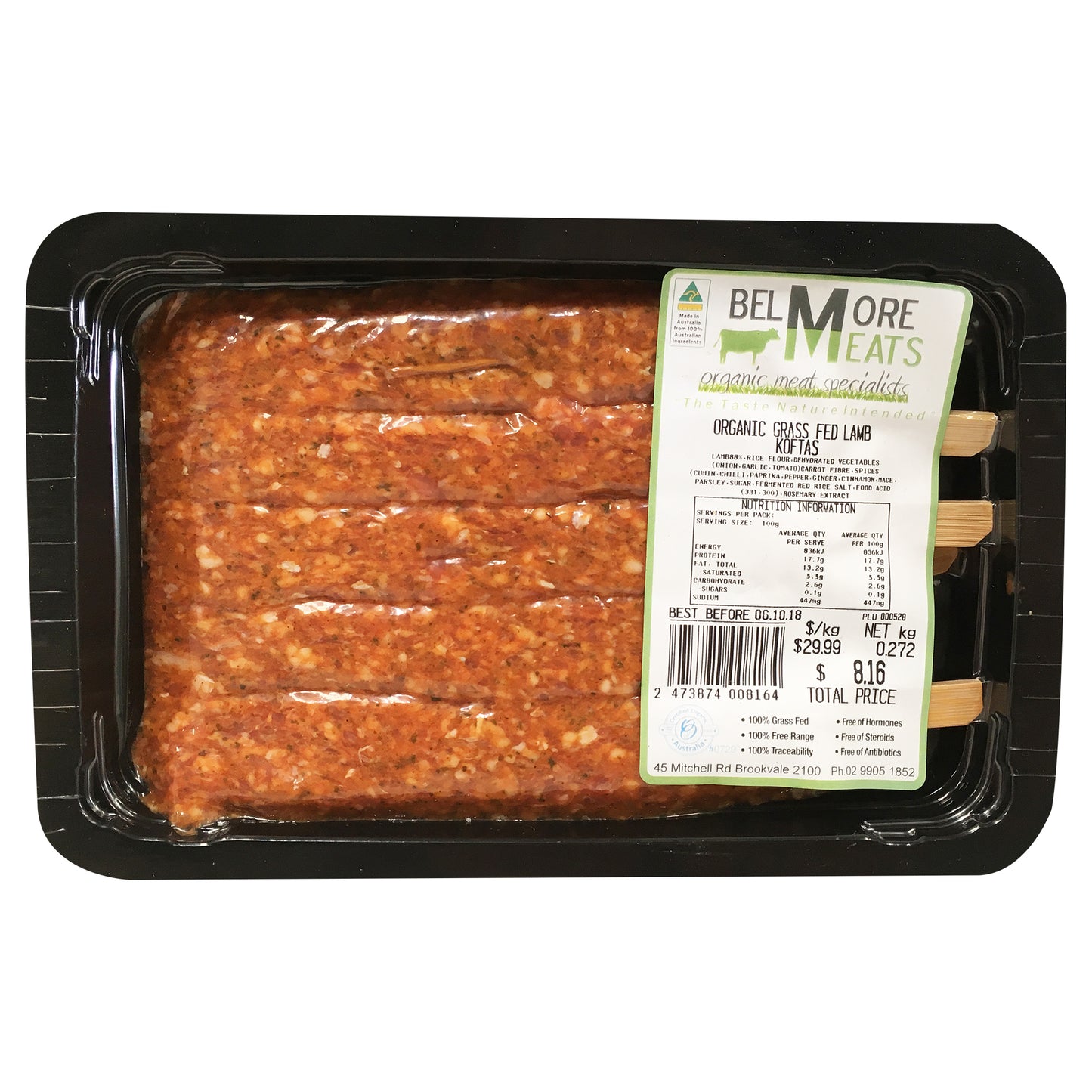 Belmore Organic Grass Fed Lamb Kofta 200-300g