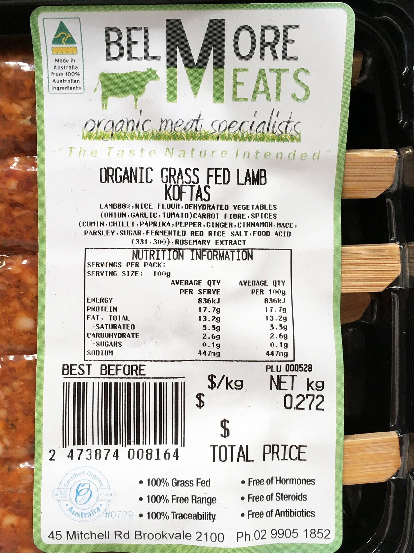 Belmore Organic Grass Fed Lamb Kofta 200-300g
