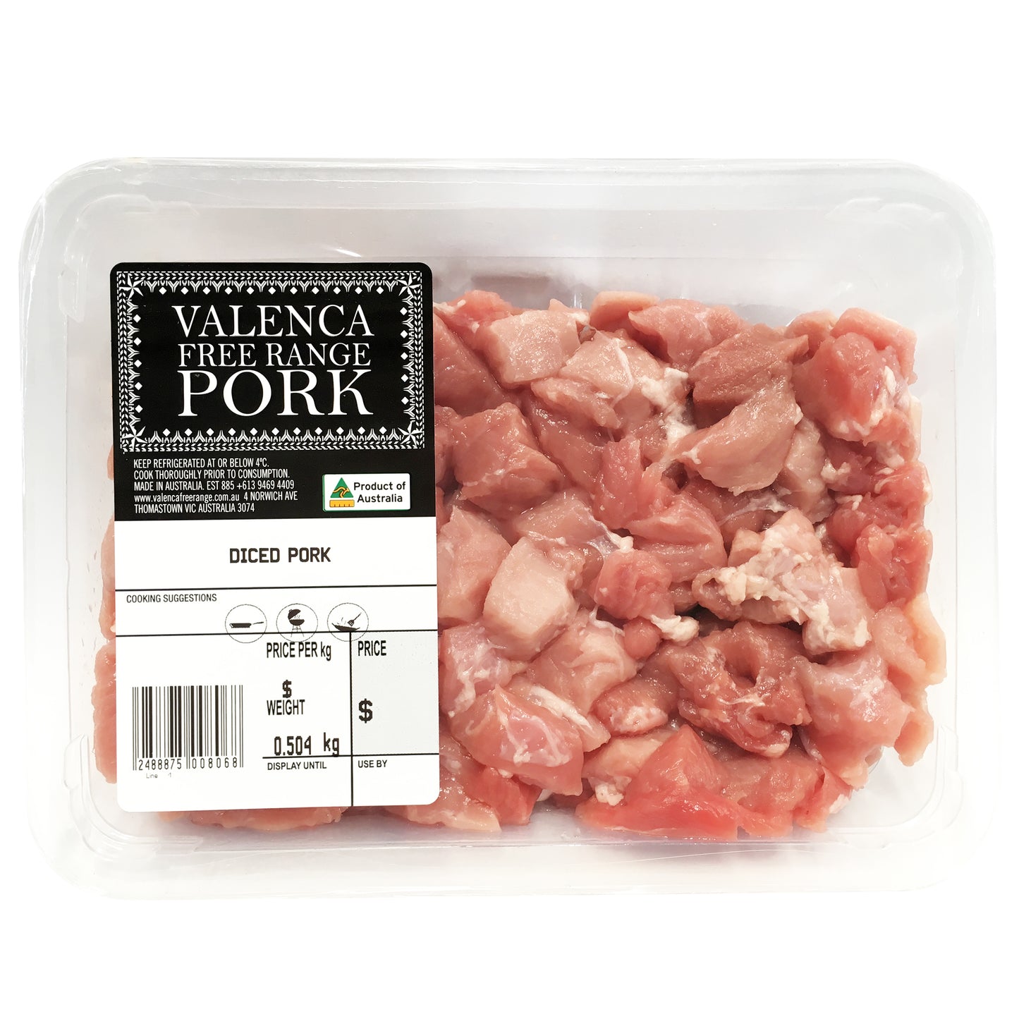 Pork - Diced - Free Range (400-600g) Valenca