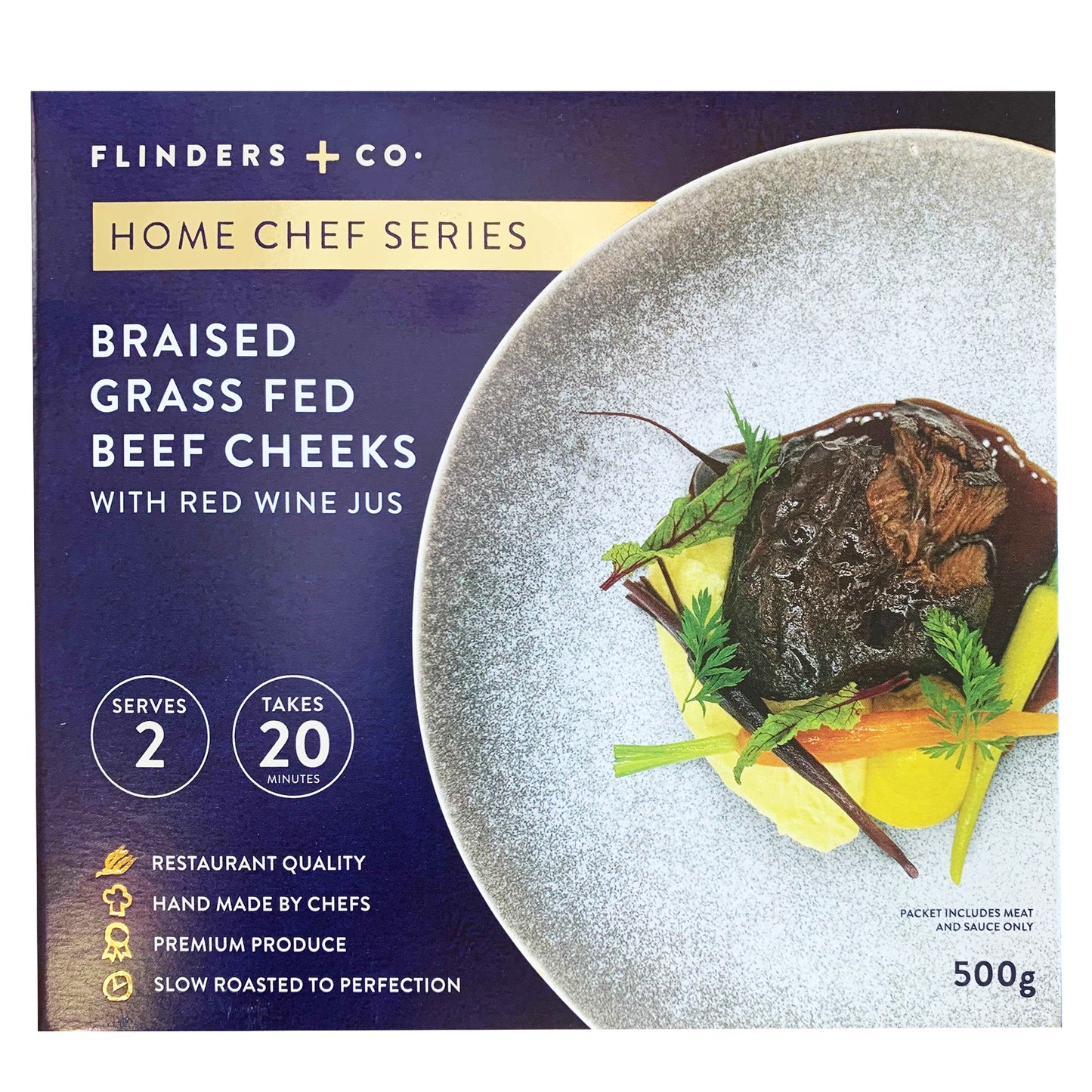 Flinders And Co Braised Grass Fed Beef Cheeks with Red Wine Jus | Harris Farm Online