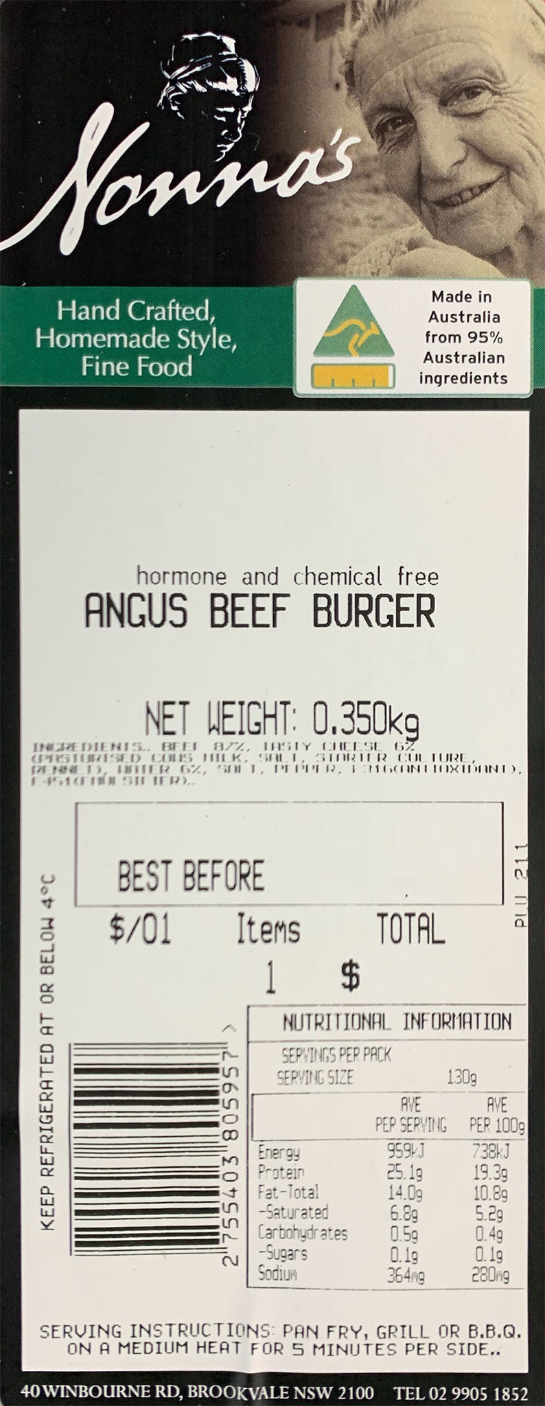 Beef - Angus Burger (2 Pieces, 350g) Nonnas