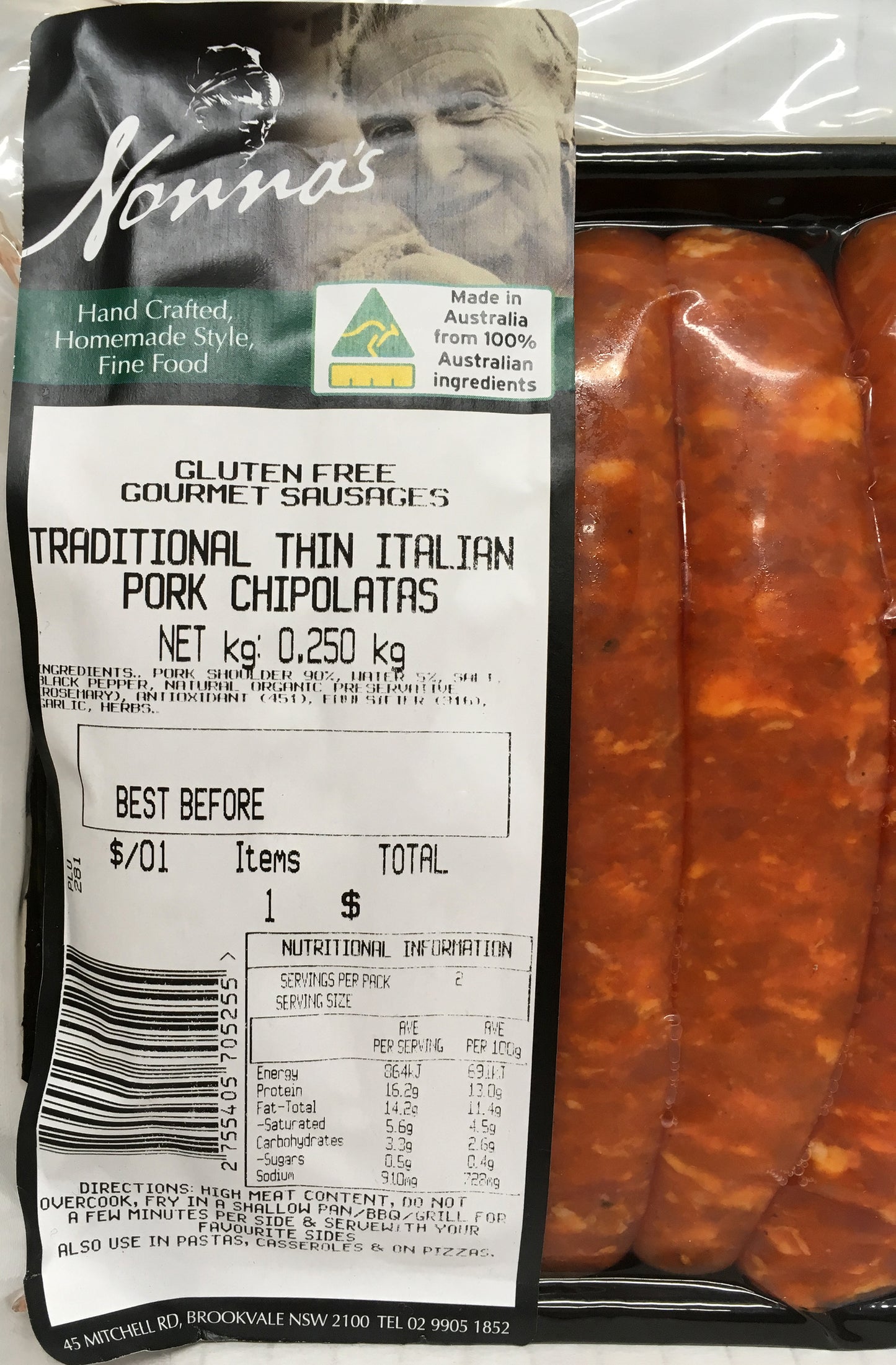 Sausages - Pork Chipolatas - Traditional Thin Italian (250g) Nonnas