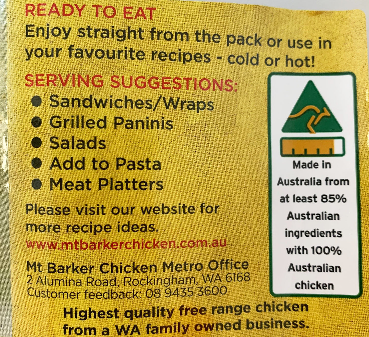 Mt Barker Fully Cooked and Ready to Eat Lemon, Pepper and Herb Carved Chicken Breast 250g