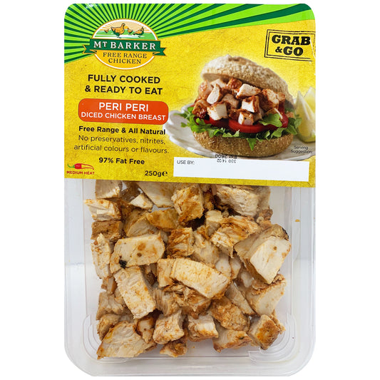 Mt Barker Fully Cooked and Ready to Eat Peri Peri Diced Chicken Breast 250g