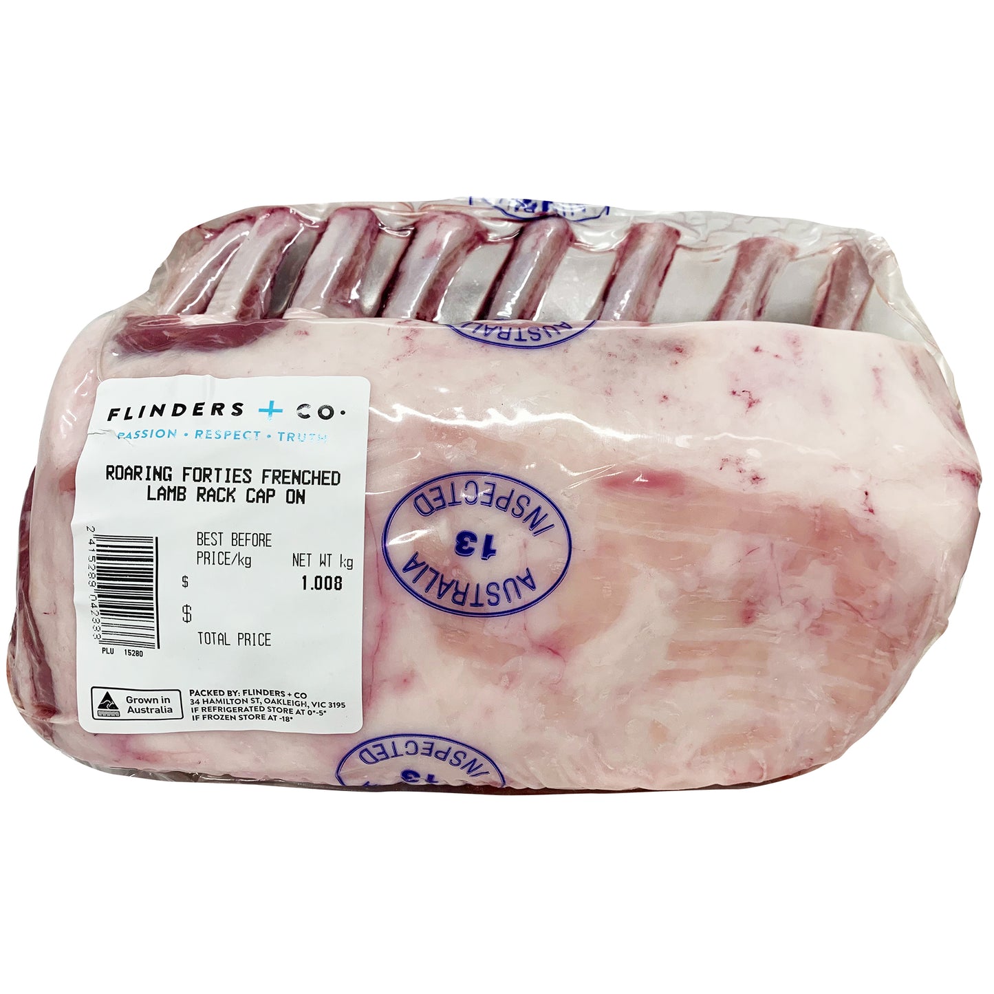 Flinders Co Lamb Rack Frenched Cap On 800g-1.2kg