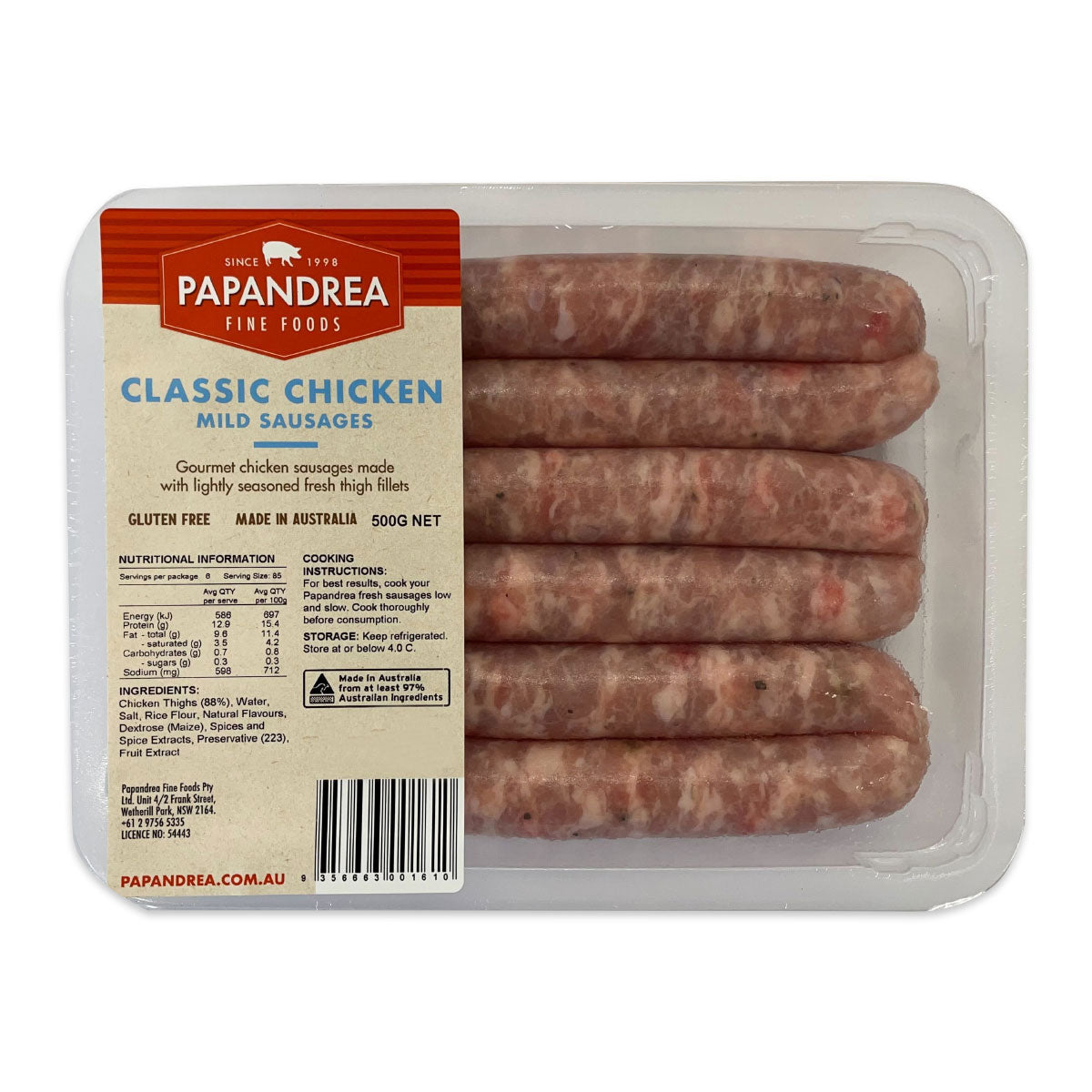 Papandrea Fine Foods Classic Chicken Sausages 500g | Harris farm Online
