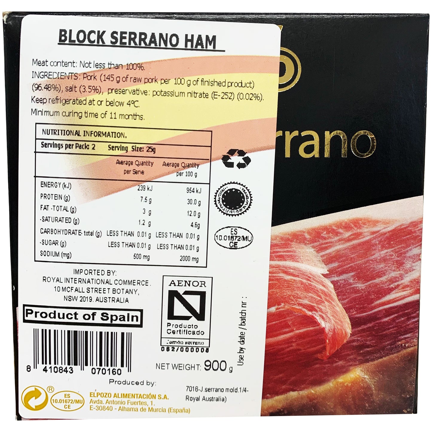 Deli - Jamon Serrano Block (900g) Elpozo