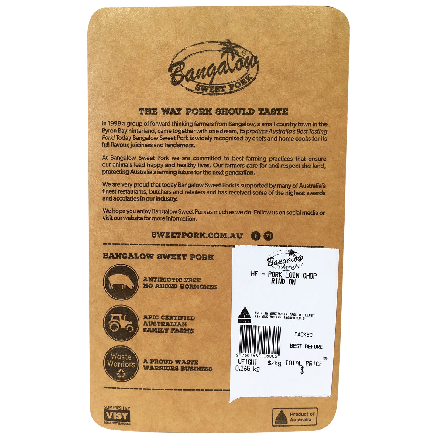 Pork - Loin Chop - Rind on (200-400g) Bangalow Sweet Pork