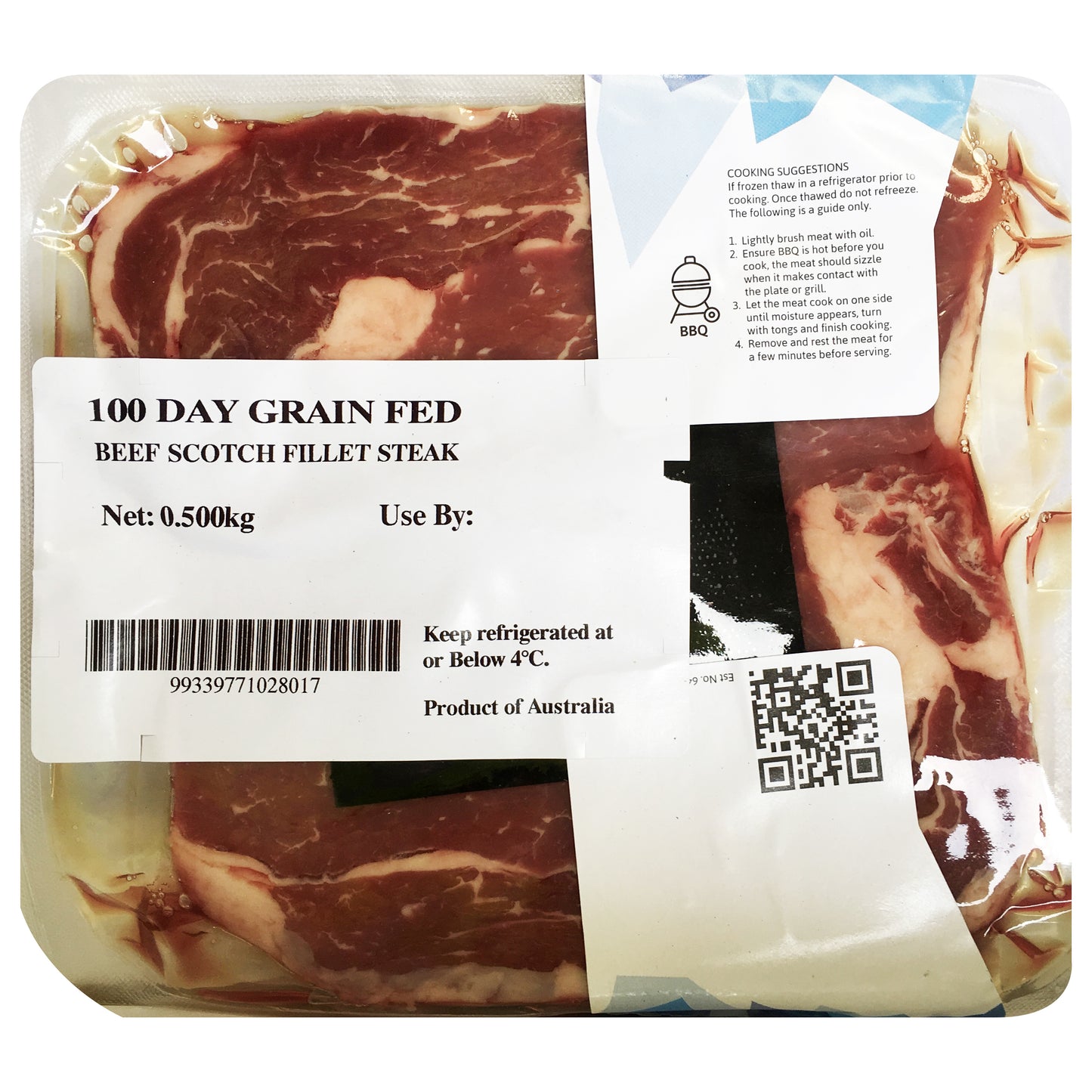 Beef - Scotch Fillet Steak - 100 Day Grain Fed (500g) Kilcoy Pure