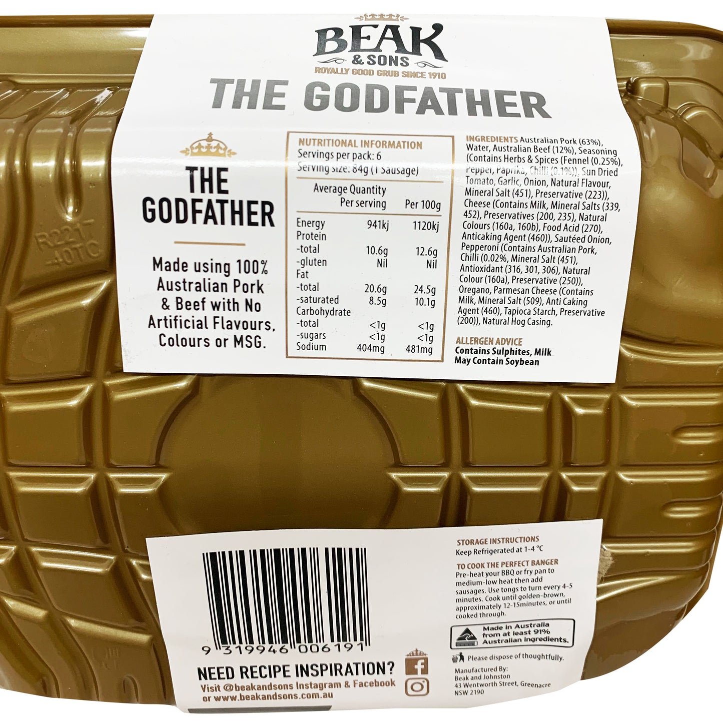 Beak and Sons The Godfather Pork and Beef Sausages 500g