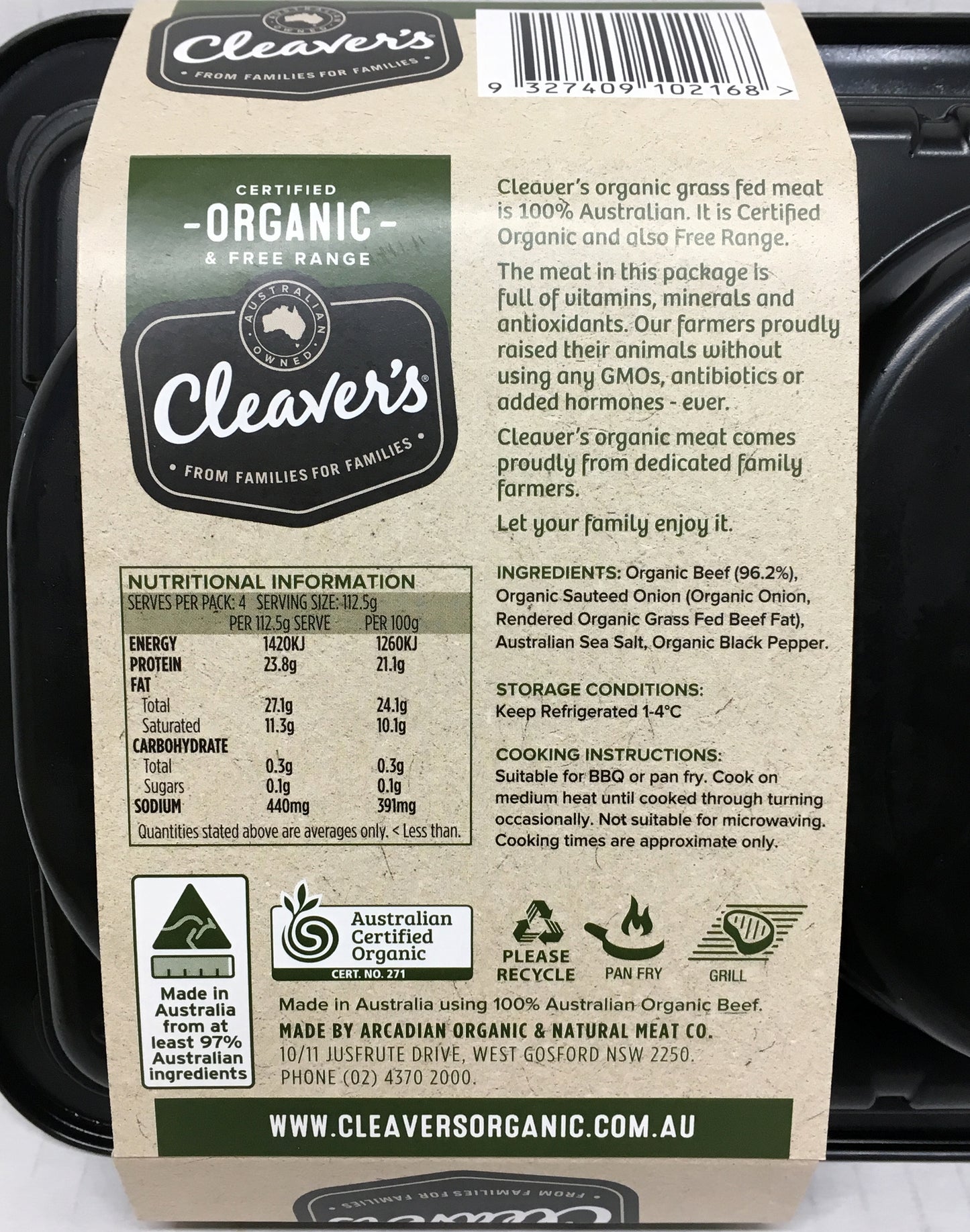 Beef - Burgers Organic (4 pieces, 450g) Cleavers