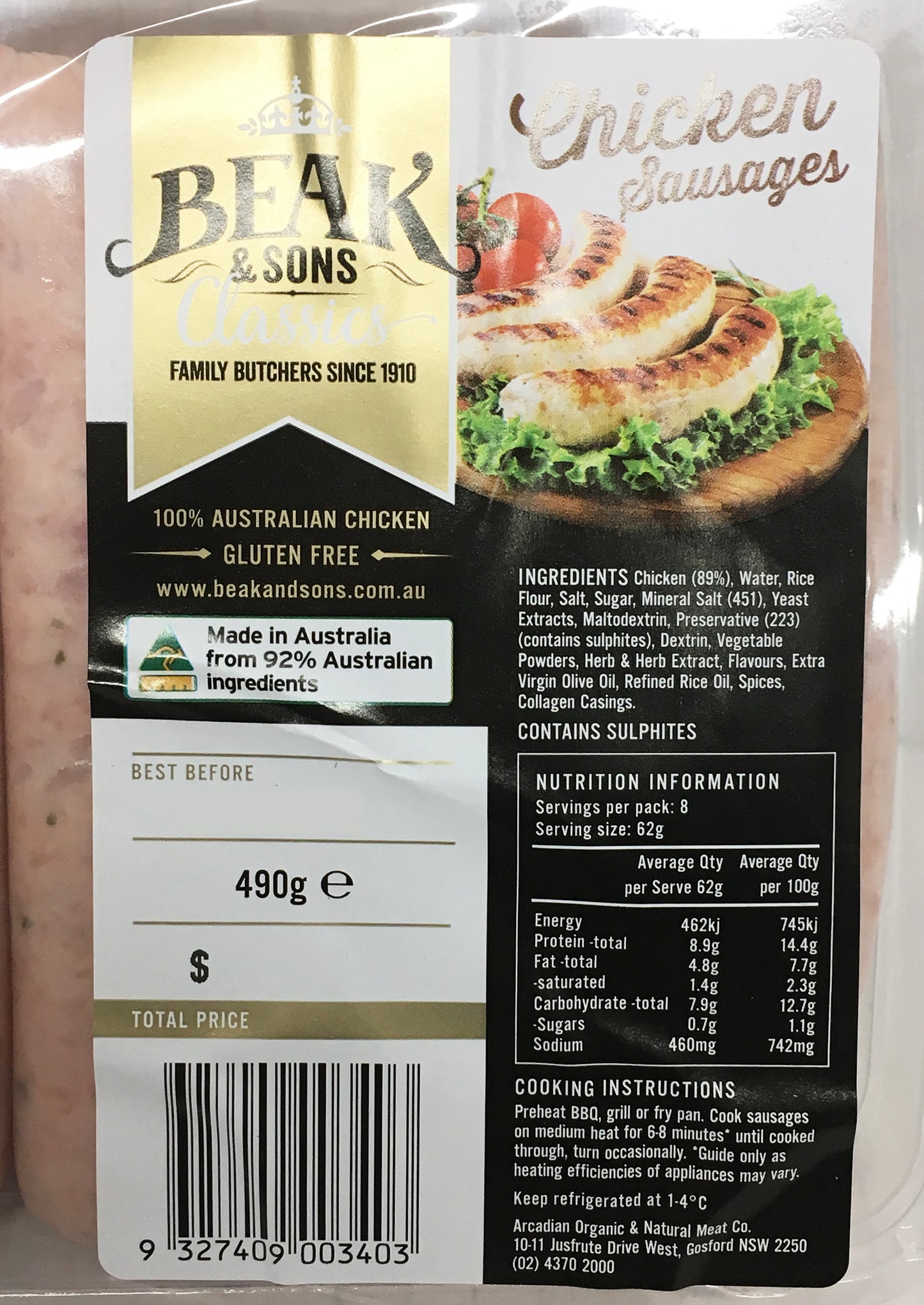 Sausages - Chicken (490g) Beak & Sons