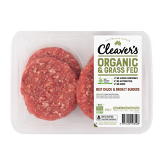 Cleaver's Organic Free Range and Grass Fed Beef Chuck and Brisket Burgers x4 450g
