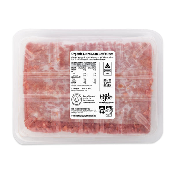 Cleaver's Organic Free Range and Grass Fed Extra Lean Beef Mince 500g | Harris Farm Online