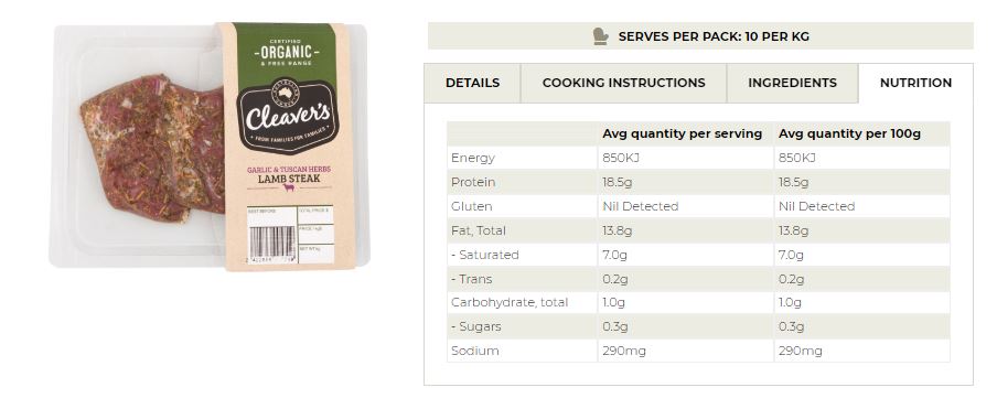 Cleaver's Organic Free Range and Grass Fed Lamb Steak Garlic and Tuscan Herbs 200-350g