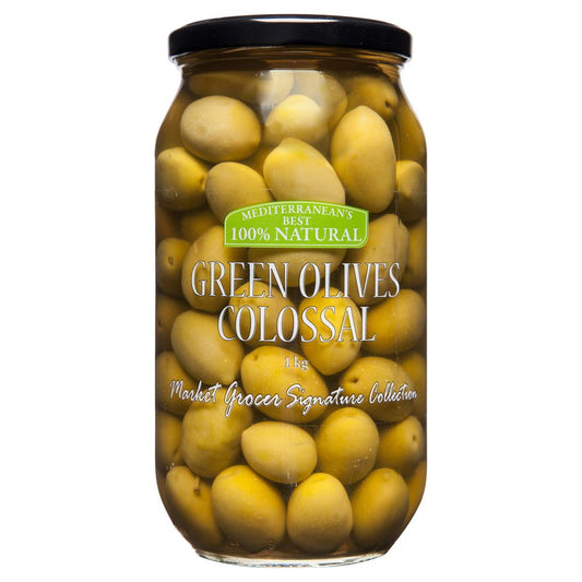 Market Grocer Green Olives Colossal 1kg , Grocery-Antipasti - HFM, Harris Farm Markets
 - 1