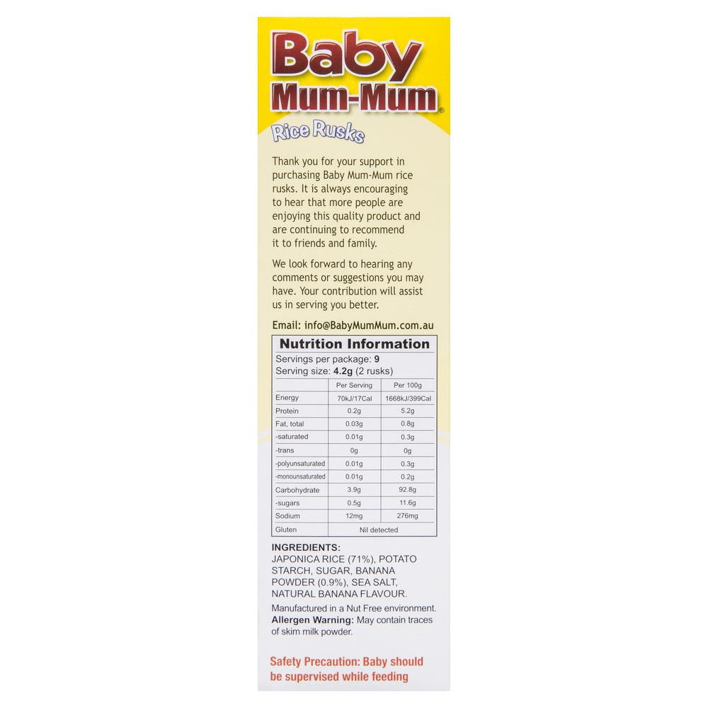 Baby Mum-Mum Banana Premium Rice Rusks 36g , Grocery-Biscuits - HFM, Harris Farm Markets
- 2
