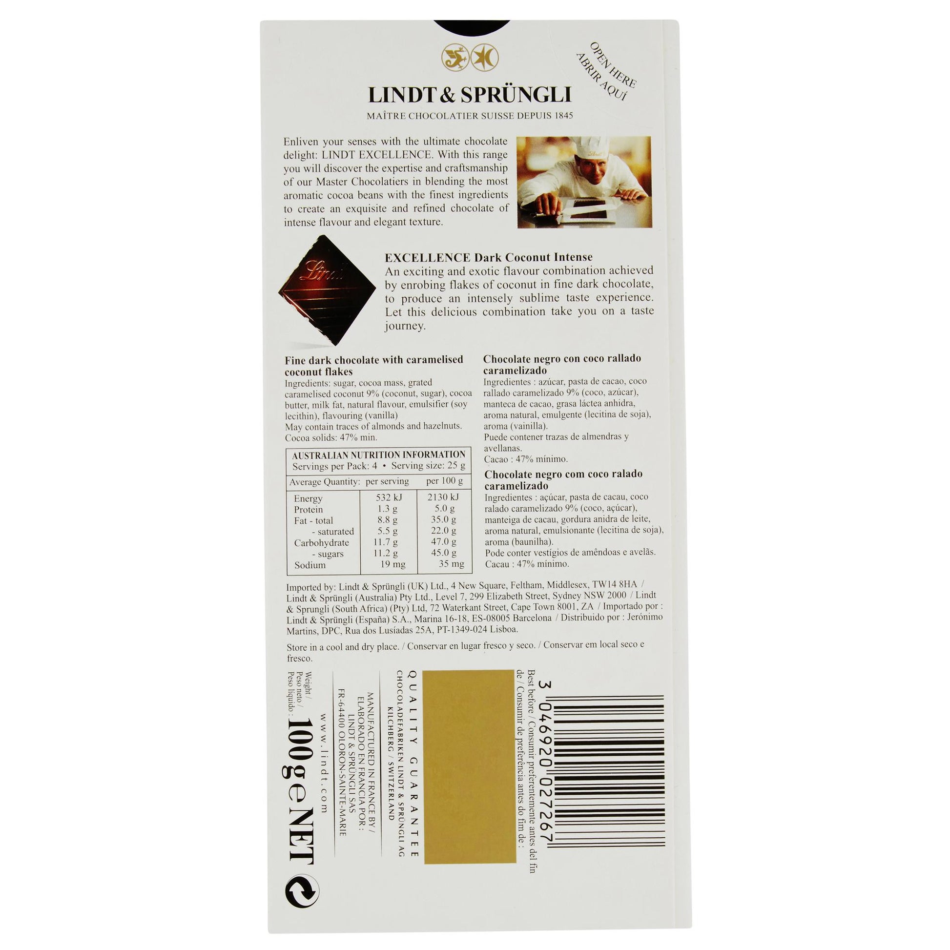 Lindt Excellence Coconut 100g , Grocery-Confection - HFM, Harris Farm Markets
 - 2