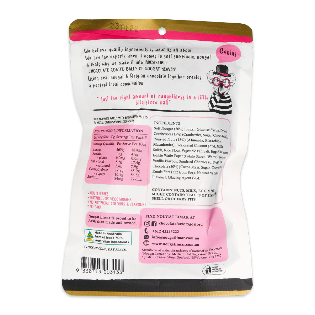 Nougat Limar Fruity Nougat Teasers Dark Chocolate 150g | Harris Farm Online