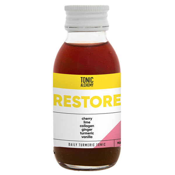 Tonic Alchemy Restore Daily Turmeric Tonic with Cherry, Lime, Collagen, Ginger, Turmeric and Vanilla | Harris Farm Online