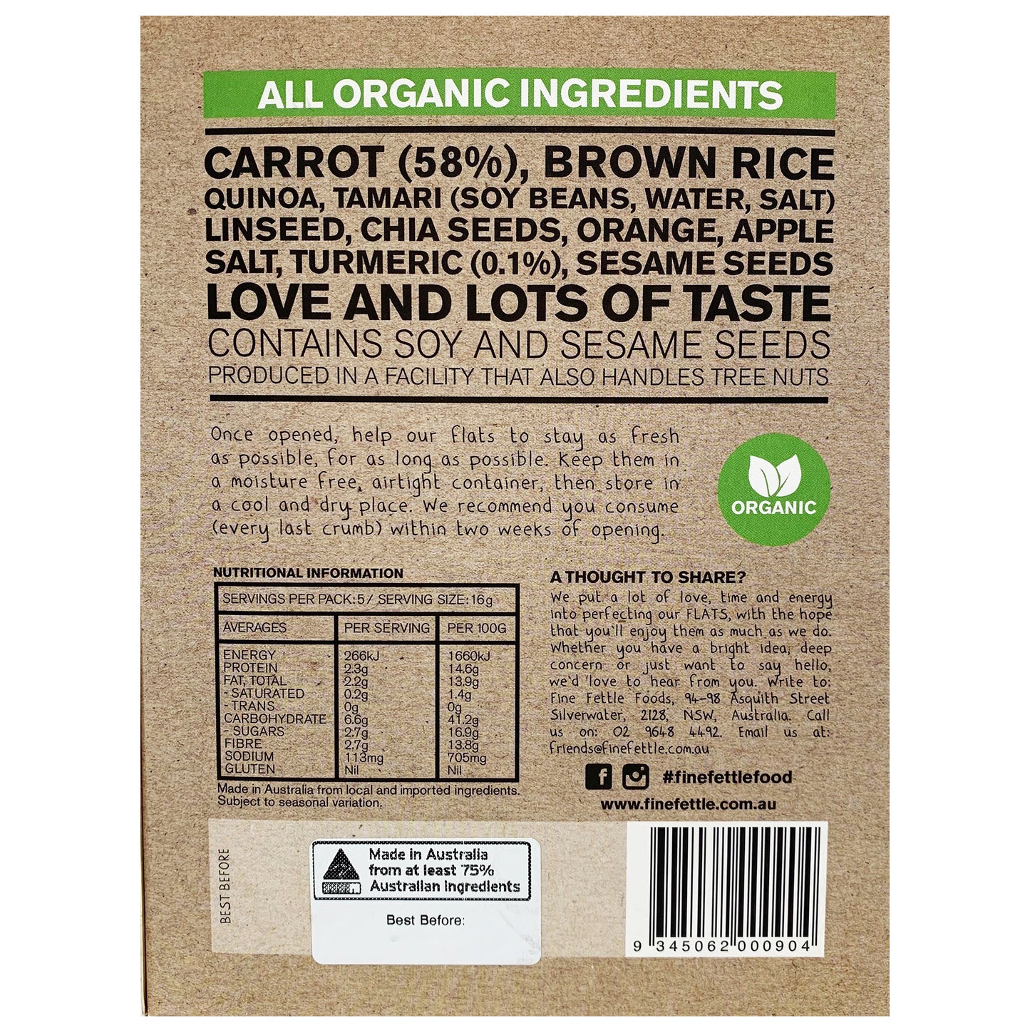 Fine Fettle Flats Carrot with Turmeric 80g