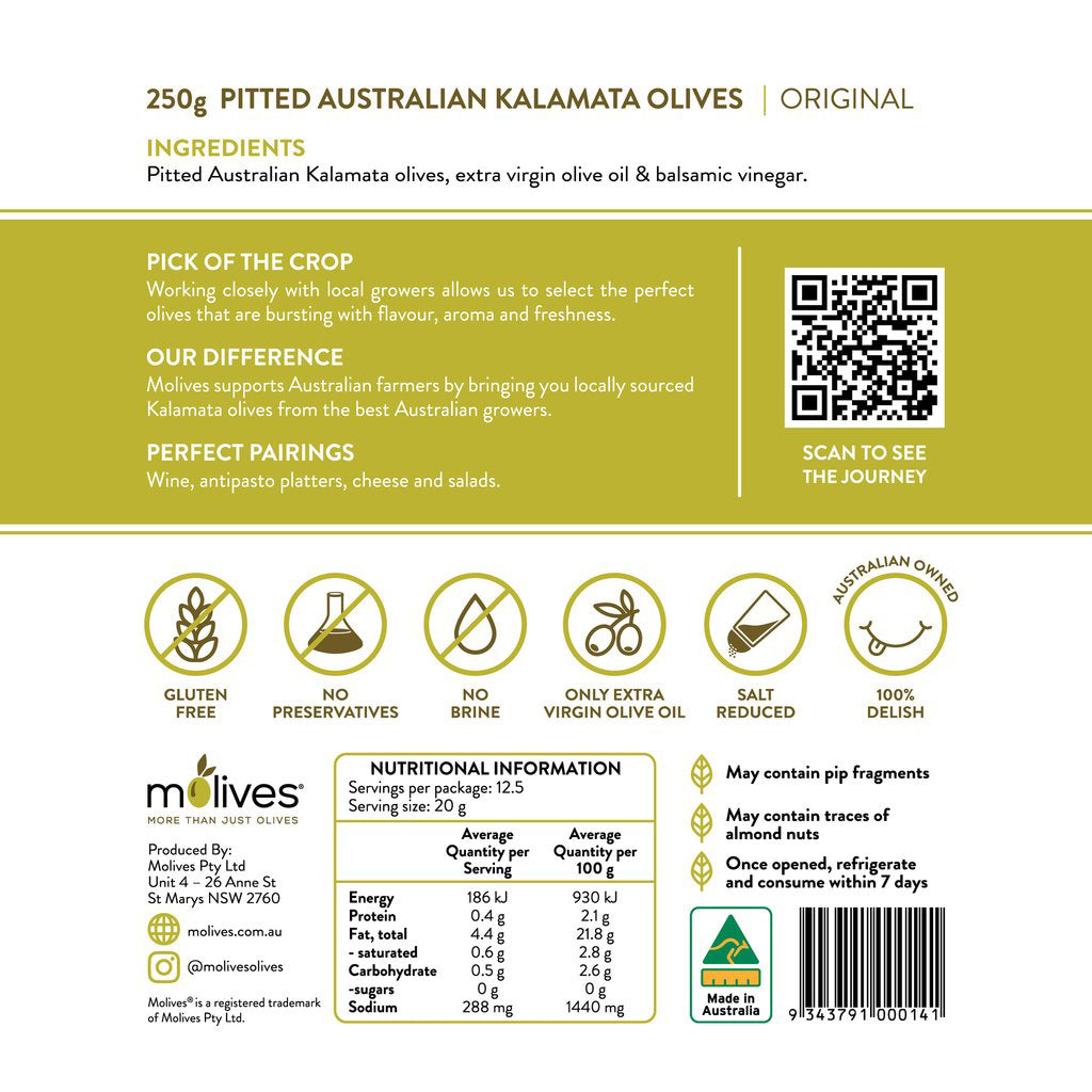 Molives Pitted Australian Kalamata Olives Original 250g