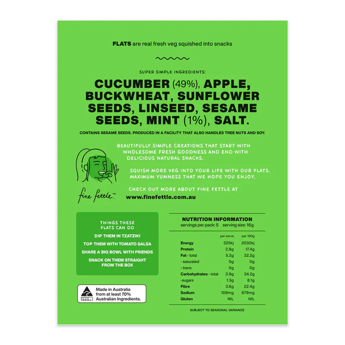 Fine Fettle Flats Cucumber and Mint Crackers 80g | Harris Farm Online