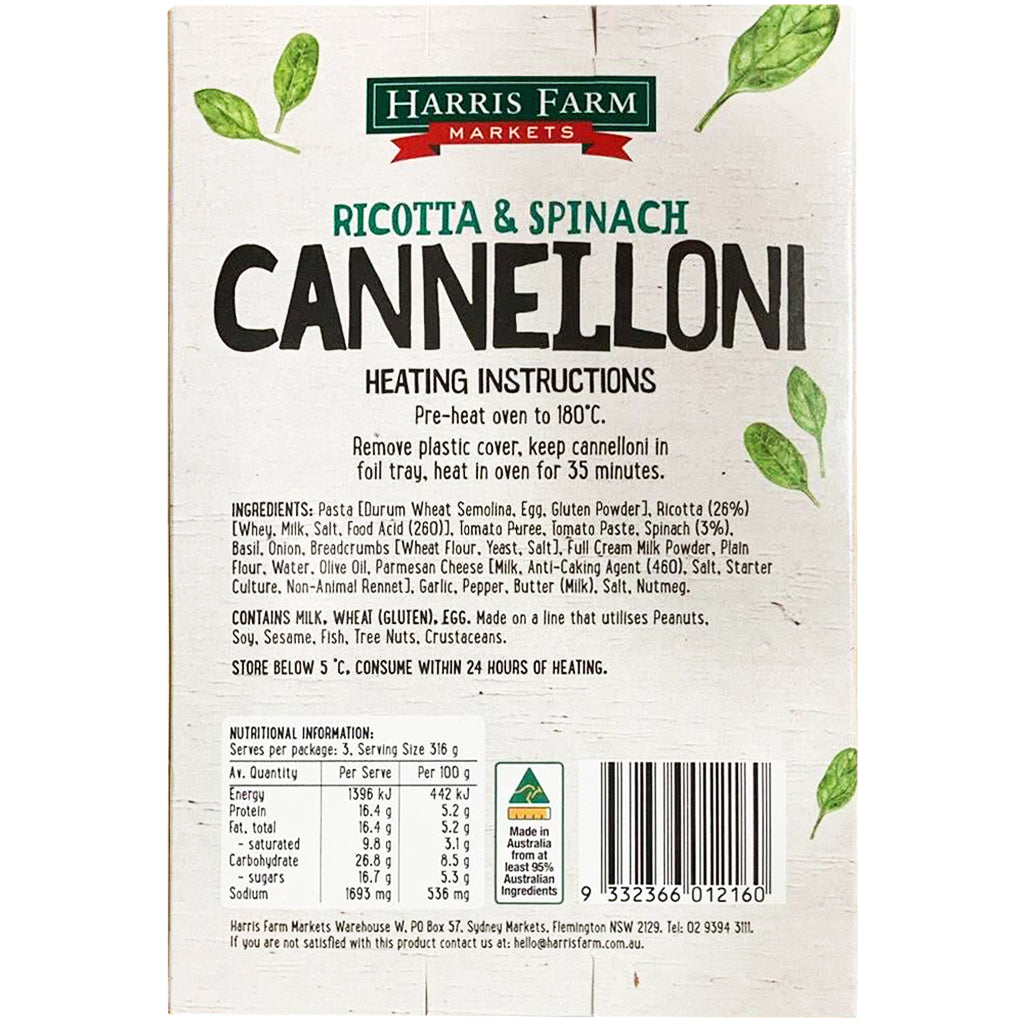 Harris Farm Ricotta Spinach Cannelloni | Harris Farm Online