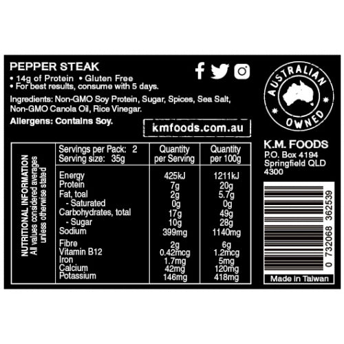 K.M. Foods Vegan Jerky Peppered Steak | Harris Farm Online