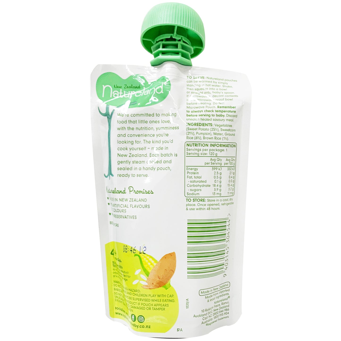 Natureland Kumera, Sweetcorn and Baby Rice 4 Months+ 120g | Harris Farm Markets Online