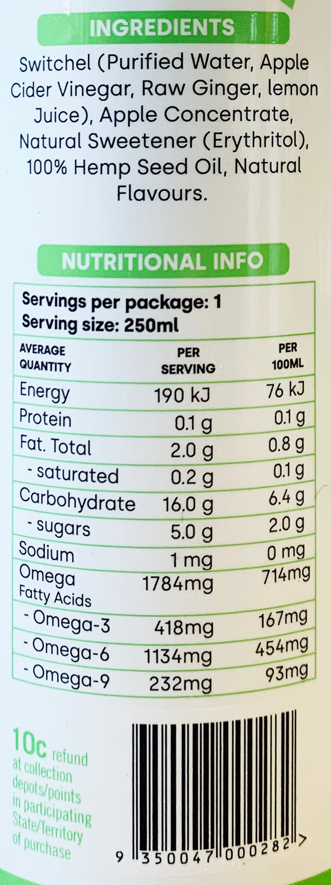 Toa Hemp Switchel Peach and Ginger | Harris Farm Online