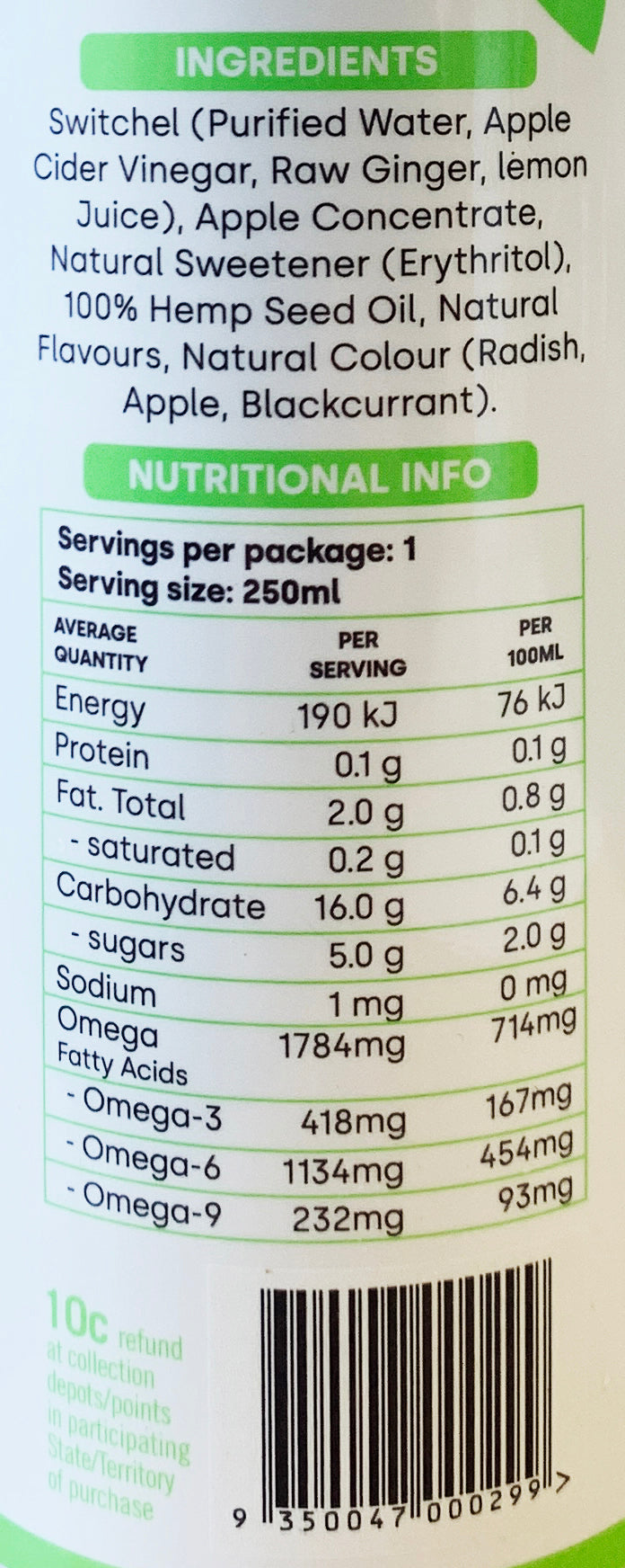 Toa Hemp Switchel Watermelon and Mint | Harris Farm Online