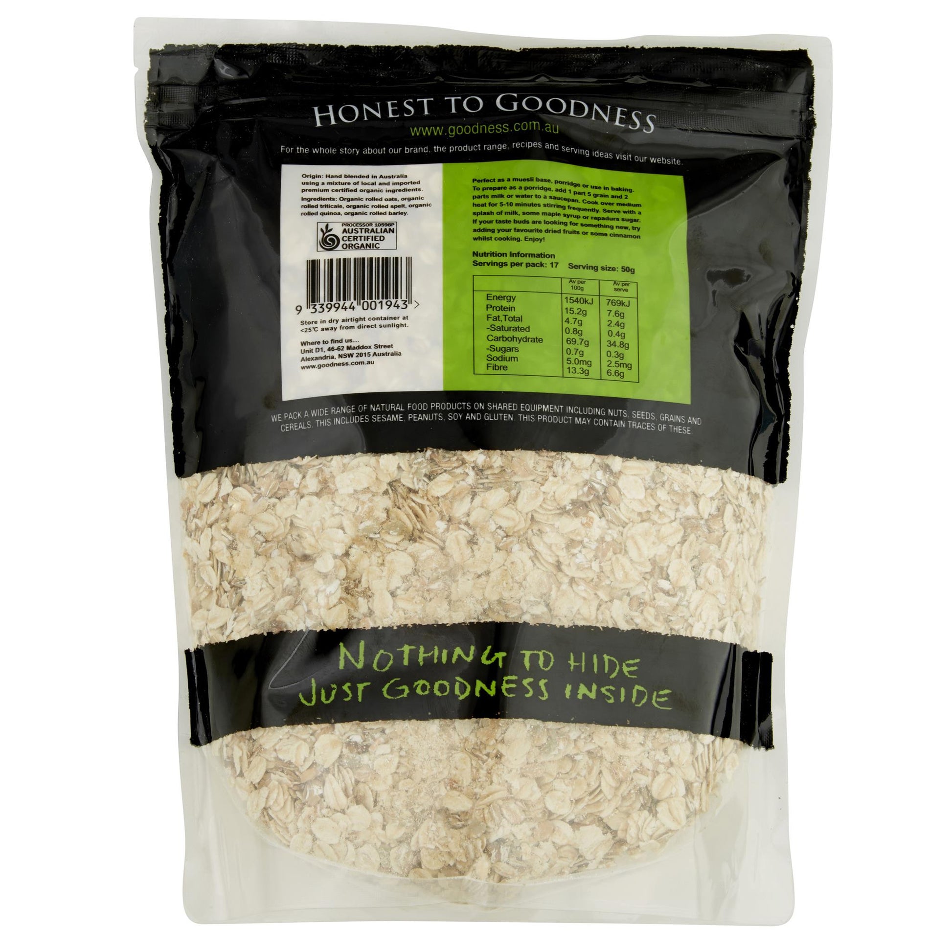 Honest Muesli 5 Grain 850g , Grocery-Breakfast - HFM, Harris Farm Markets
 - 2