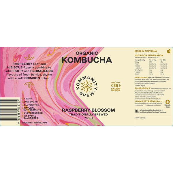 Kommunity Brew Organic Kombucha Raspberry Blossom | Harris Farm Online