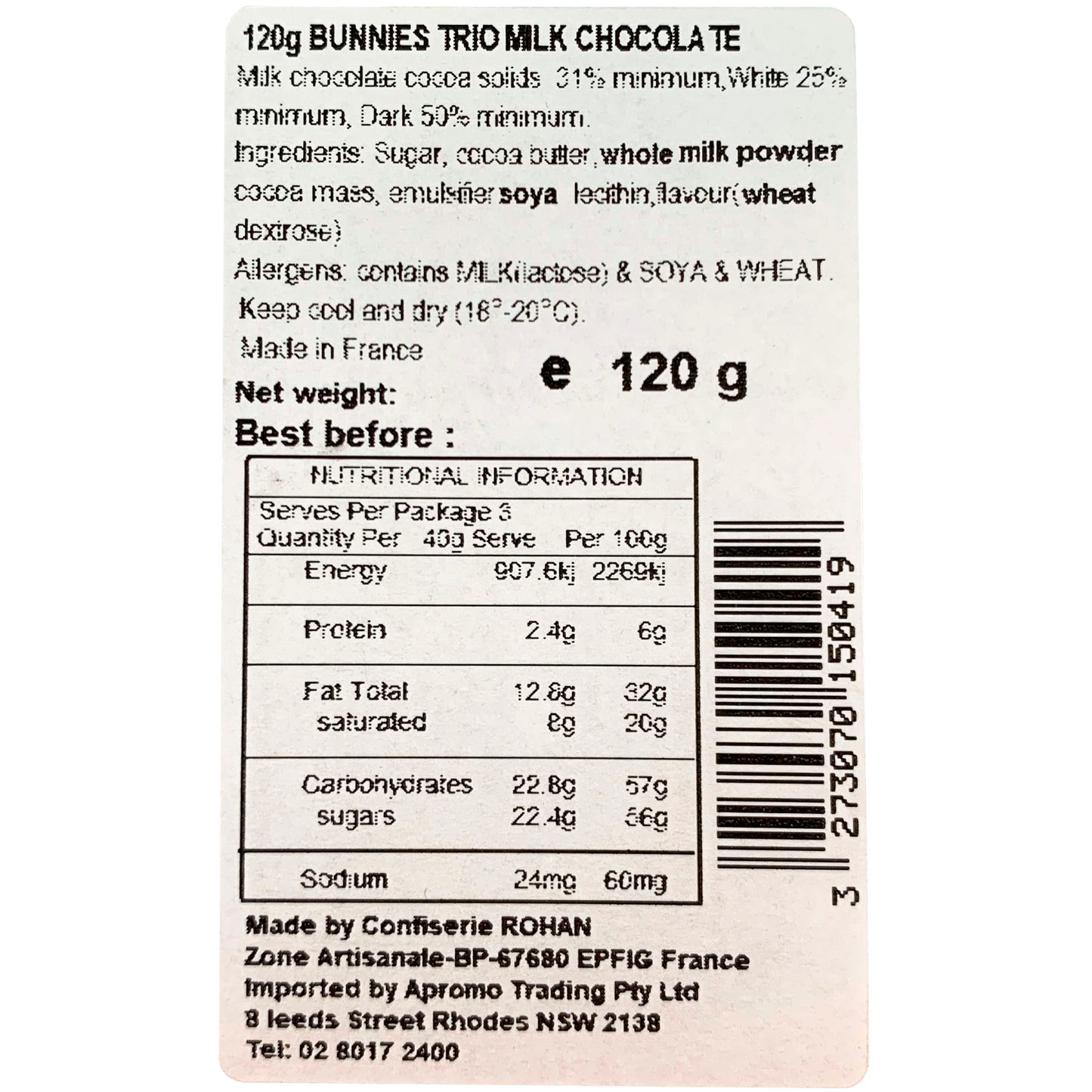Confiserie Rohan Milk Chocolate Bunnies Trio | Harris Farm Online