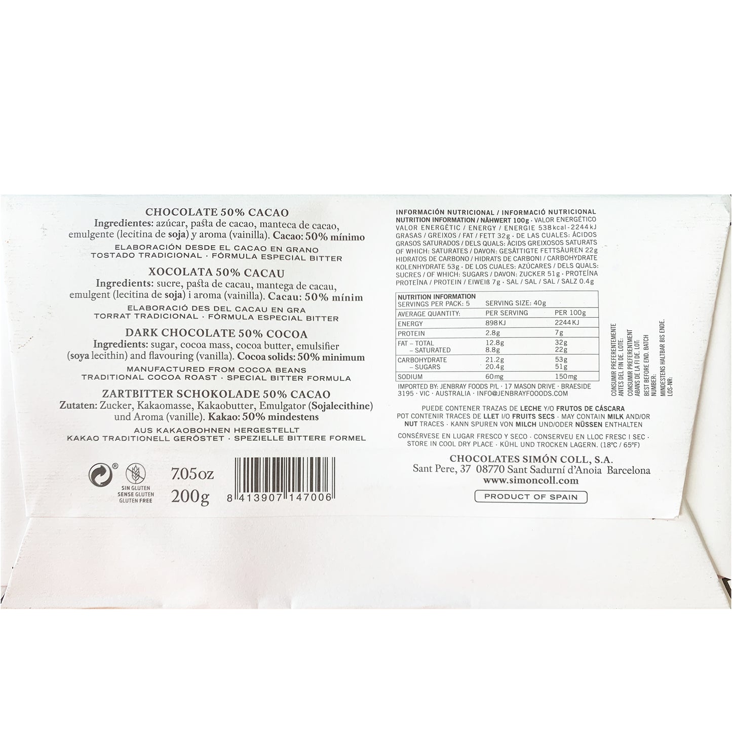 Simon Coll Chocolate 50% Cocoa | Harris Farm Online