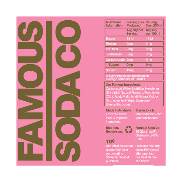 Famous Soda Co. Sugar Free Pink Lemonade | Harris Farm Online