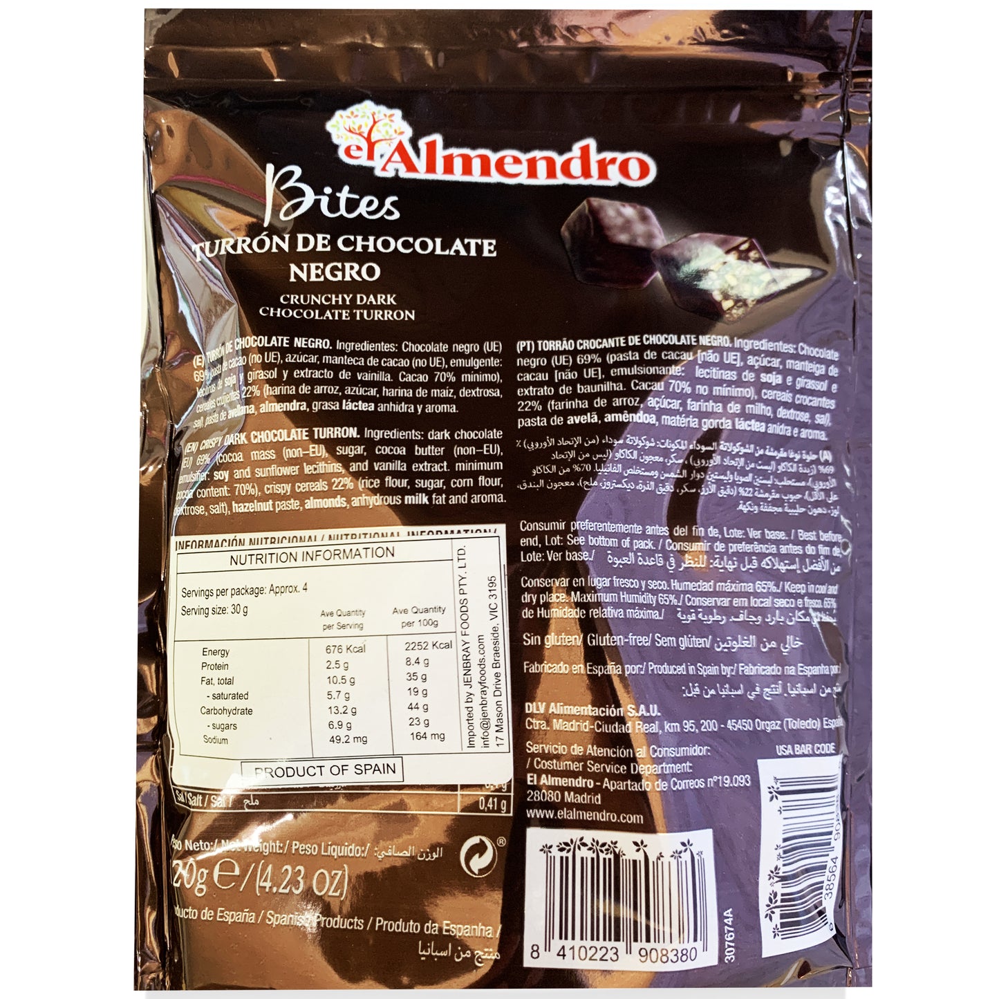 El Almendro Bites Crunchy Dark Chocolate 70% Turron | Harris Farm Online